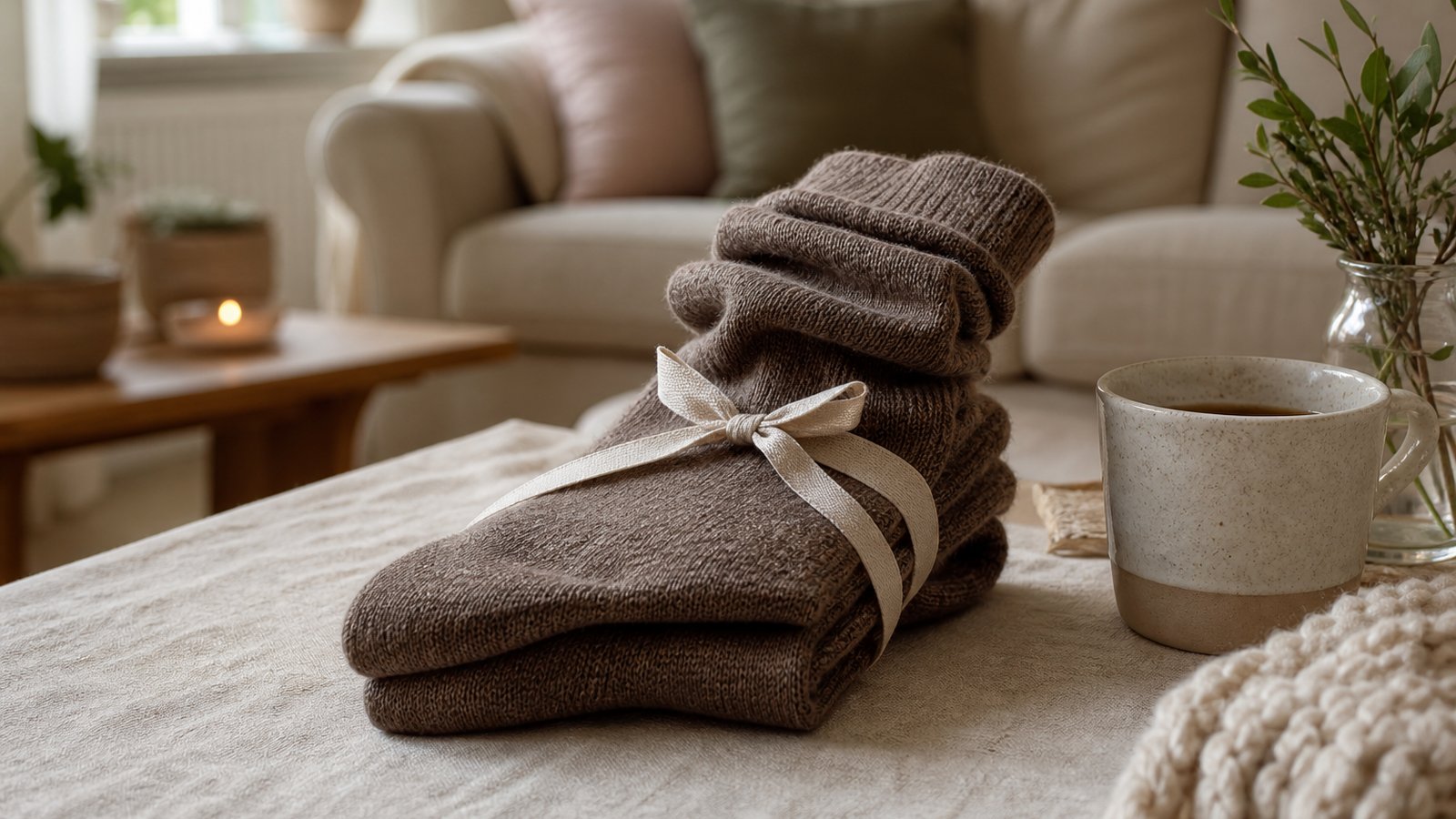 Folded mid-calf slouch socks as a small thoughtful gift